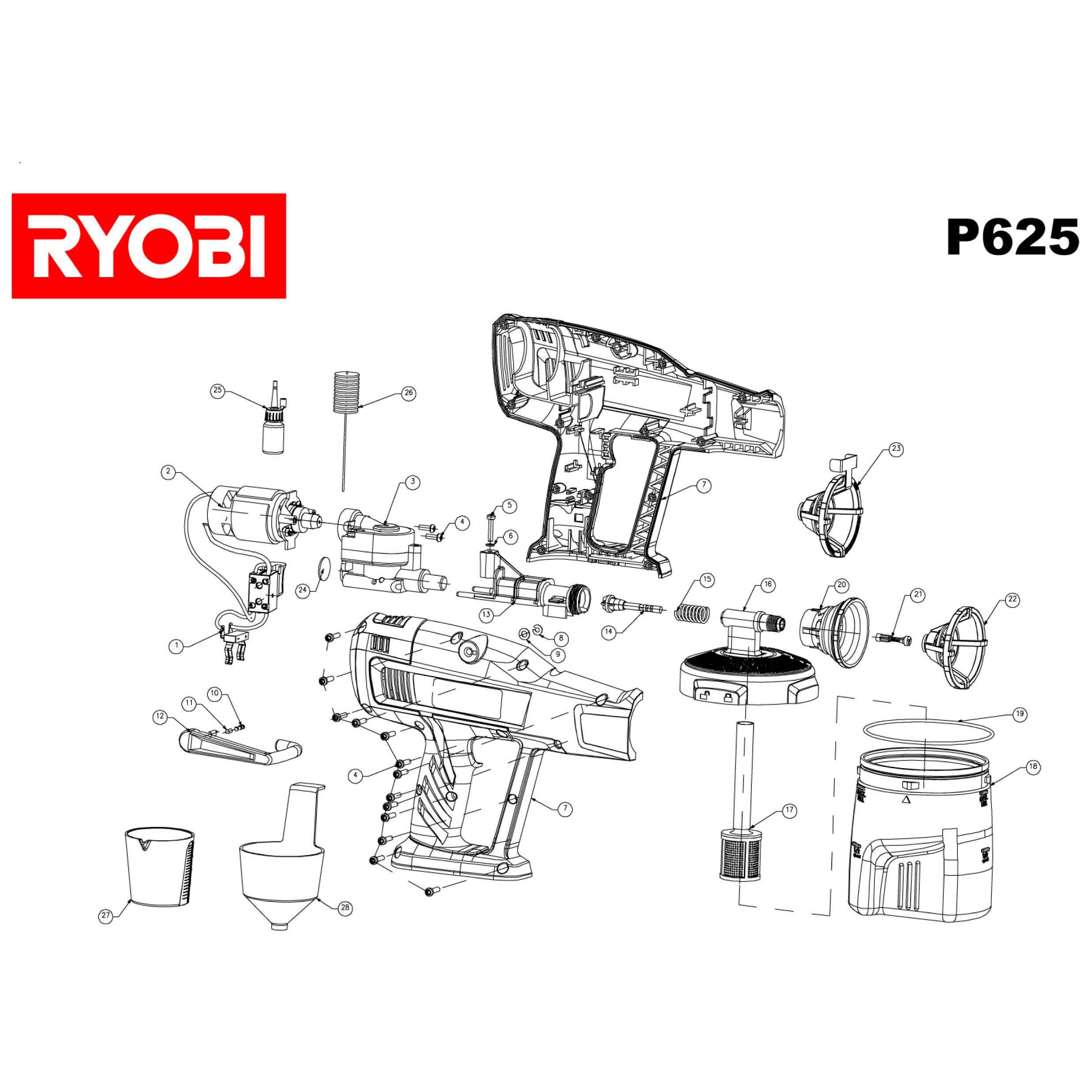 Buy Ryobi P621 Spare part or Replacement part for Paint and Fix Machine Today