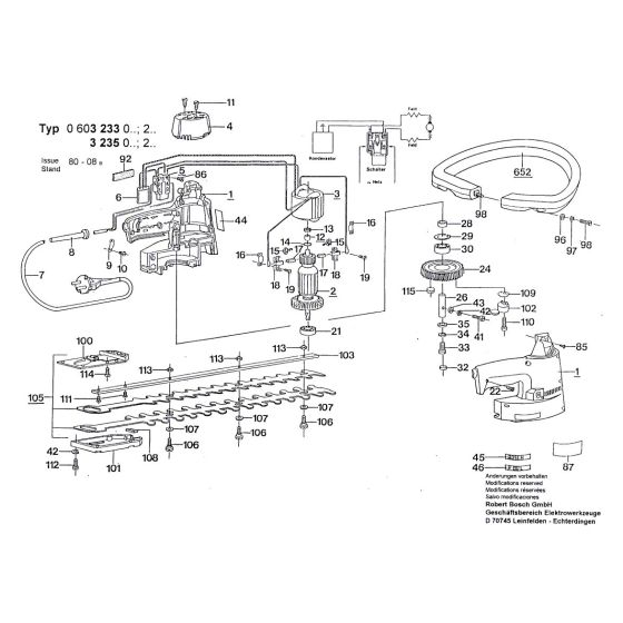 Bosch ---- Spare Parts List Type: 0 603 233 001