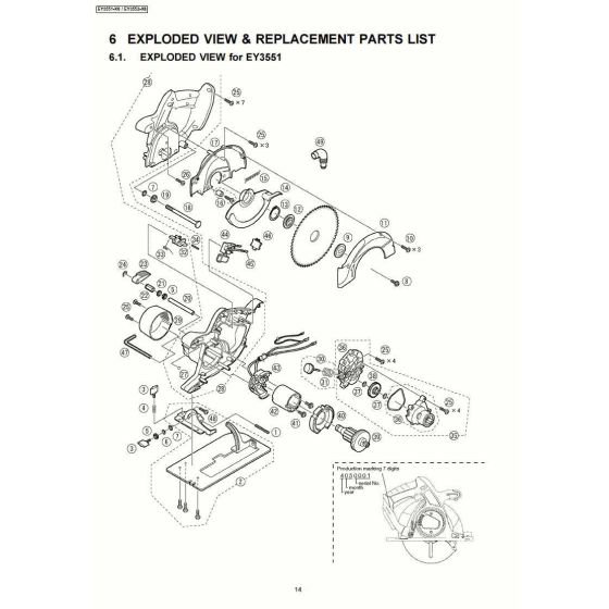 Panasonic EY3551 Spare Parts List