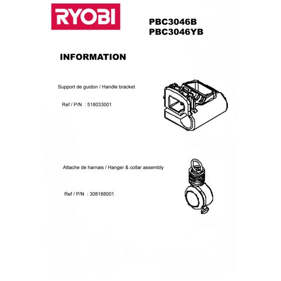 Ryobi PBC3046YB Spare Parts List 