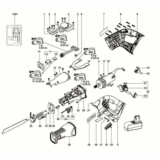 Metabo ASE 18 GUIDE CPL. 316039160 Spare Part Type: 62420