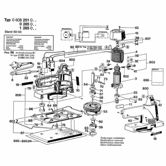 Bosch 0600285001 Spare Parts List