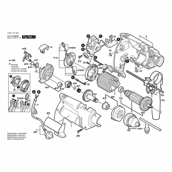 Bosch GSB 13 RE Type: 601131603 Spare Parts List