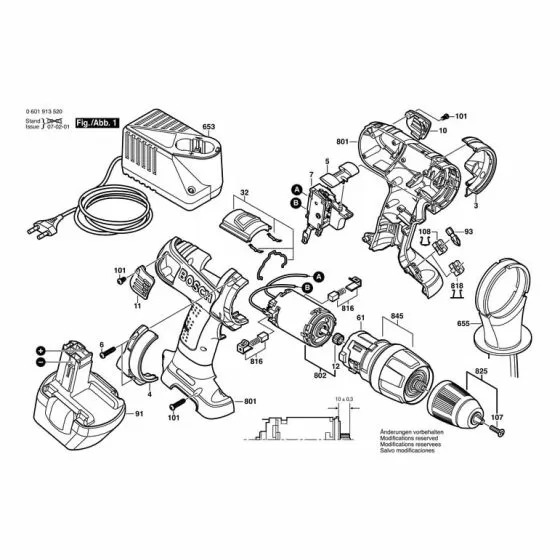 Bosch GSB 12 VE-2 Type: 06019525AE Spare Parts List