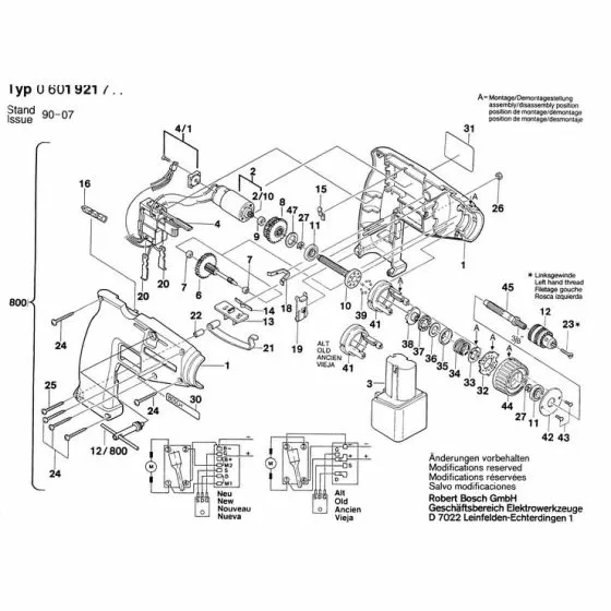 Bosch GBM 7.2 VE Type: 601921703 Spare Parts List