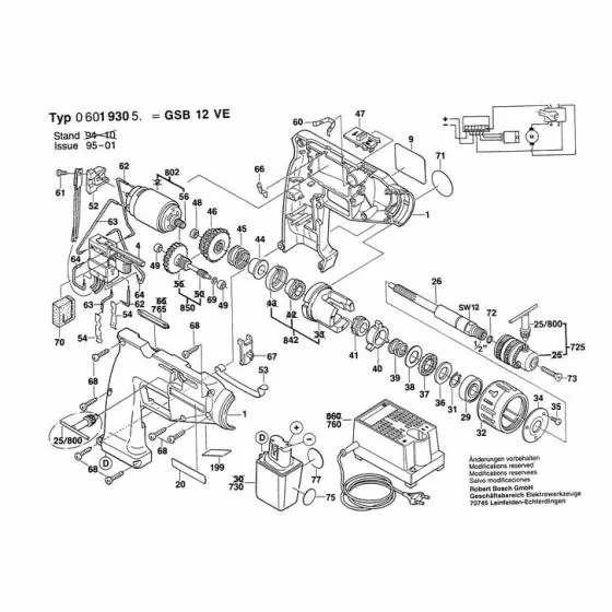 Bosch GSB 12 VE Type: 601930580 Spare Parts List