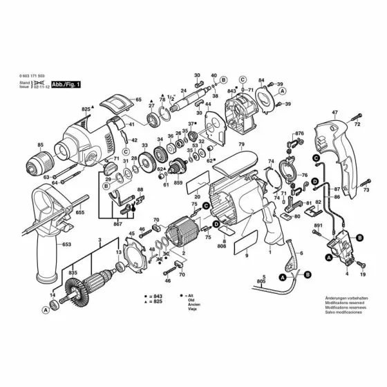 Bosch PSB 850-2 RE Type: 3603A73000 Spare Parts List