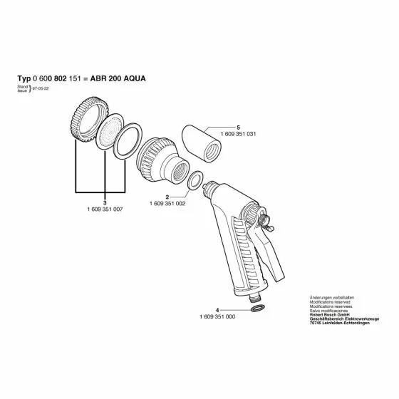 Bosch ABR 200 AQUA-CONTR. Parts Set 1609351007 Spare Part Type: 0 600 800 151