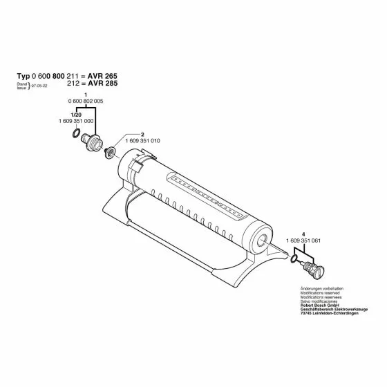 Bosch AVR 285 Screw Plug 1609351061 Spare Part Type: 0 600 800 212