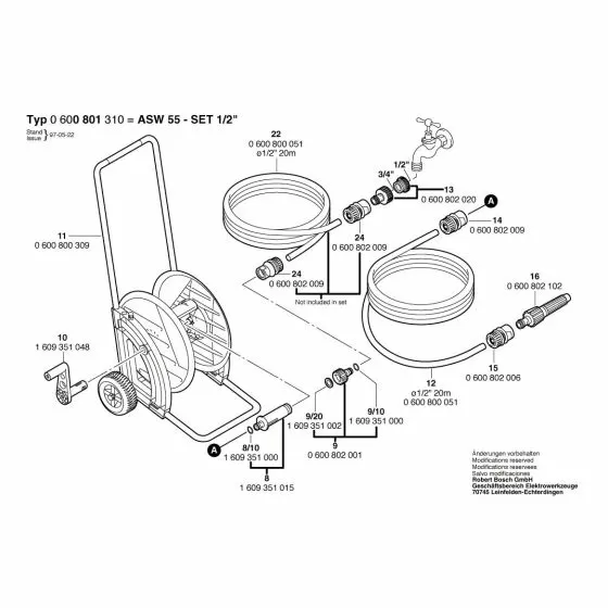Bosch ASW 55-SET 1/2" Wheeled Hose Reel Cart 600800309 Spare Part Type: 0 600 801 310