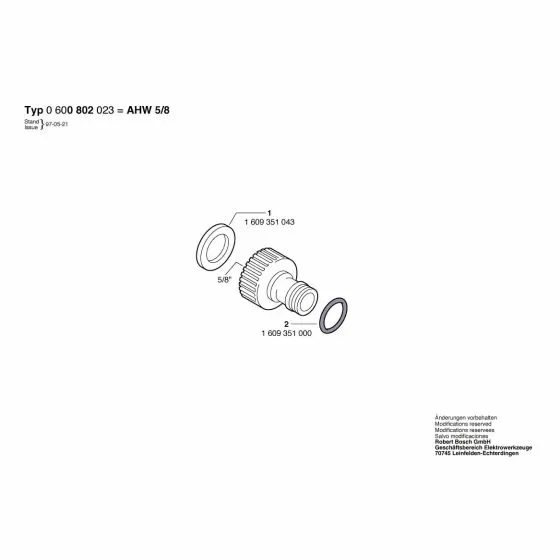 Bosch AHW 5/8 O-Ring 11x2,5 MM 1609351000 Spare Part Type: 0 600 802 023
