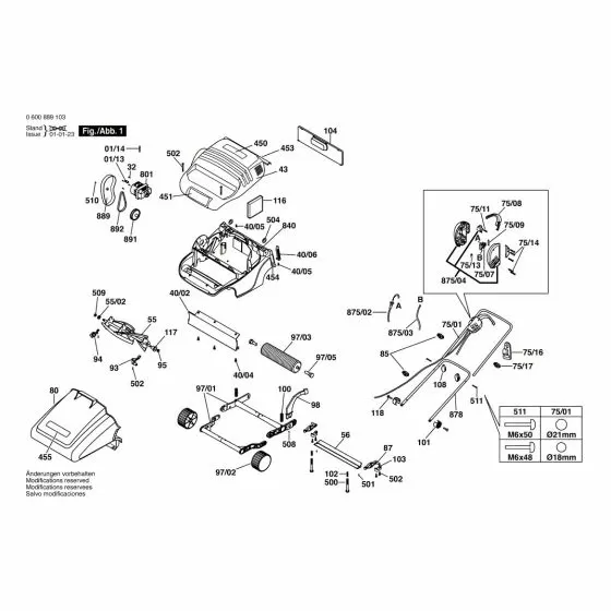 Bosch ASM 32 F Spare Parts List Type: 0 600 889 103