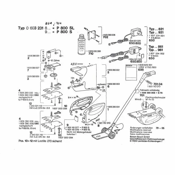 Bosch P 800 S Spare Parts List Type: 0 603 231 921