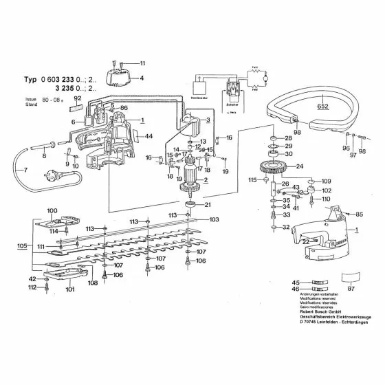 Bosch ---- Spare Parts List Type: 0 603 233 001