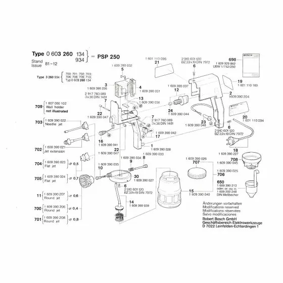 Bosch PSP 250 Vacuum/Pressure Valve 1609390035 Spare Part Type: 0 603 260 934