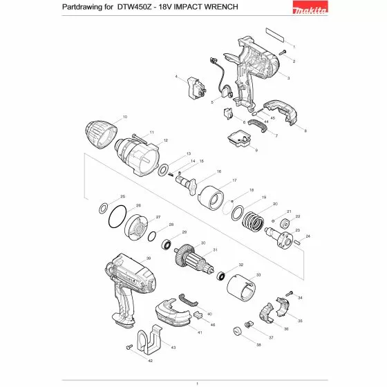 Makita DTW450 Spare Parts List