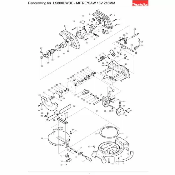Makita LS800DWBE Spare Parts List