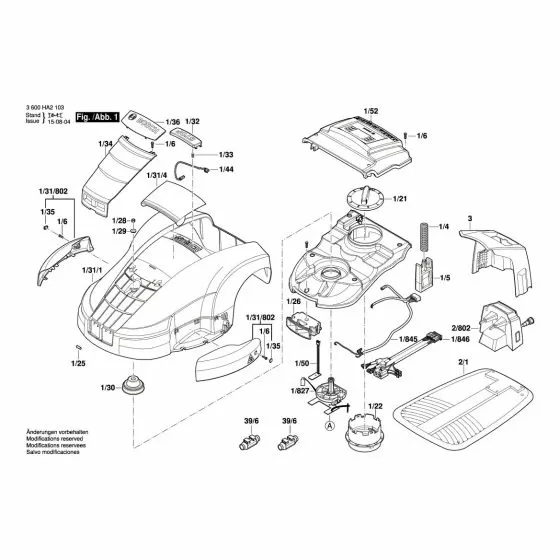 Bosch Indego 800 Cutting Unit F016104259 Spare Part Type: 3 600 HA2 103