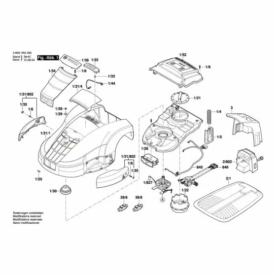 Bosch Indego 1300 Spare Parts List Type: 3 600 HA2 200