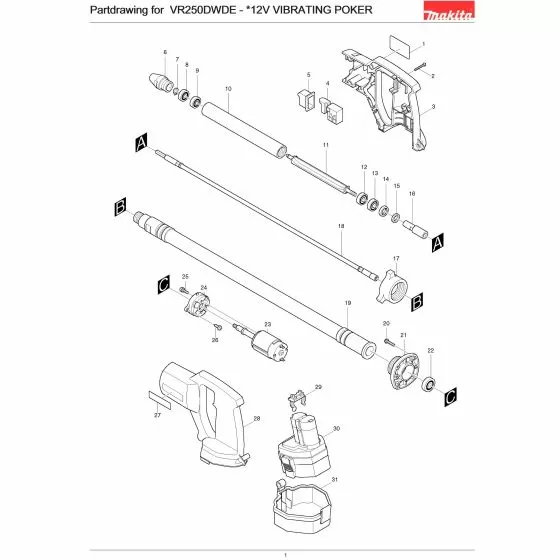 Makita VR250DWDE Spare Parts List