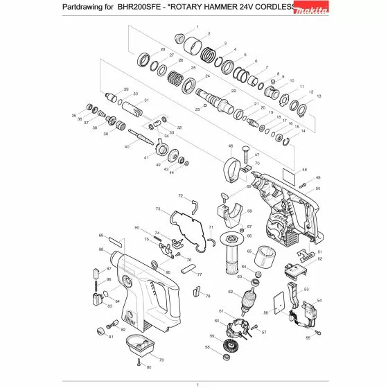 Makita BHR200SFE Spare Parts List