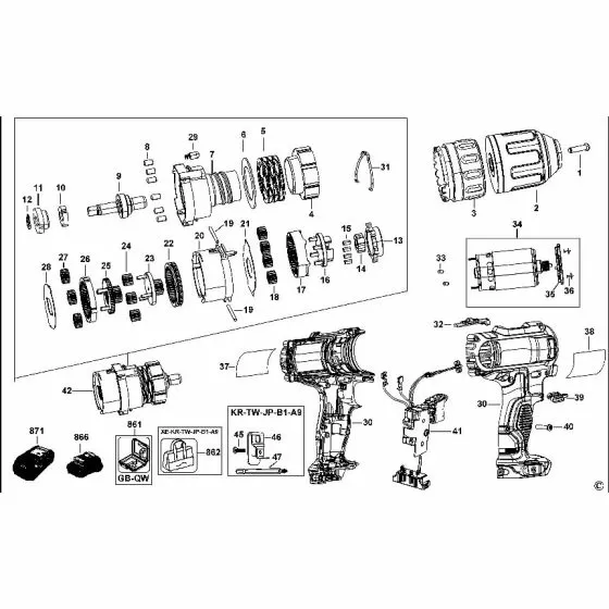 Dewalt DCD710 Spare Parts List Type 1