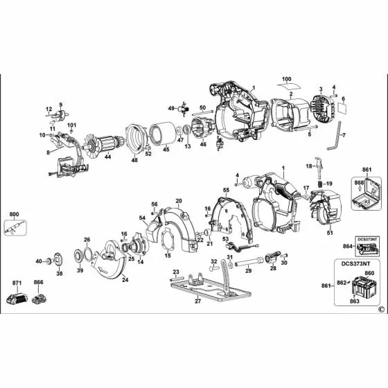 Dewalt DCS373 Spare Parts List Type 1