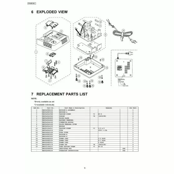 Panasonic EY0L80 Spare Parts List