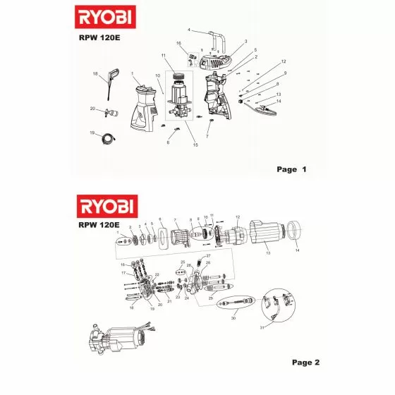 Ryobi RPW120E Spare Parts List