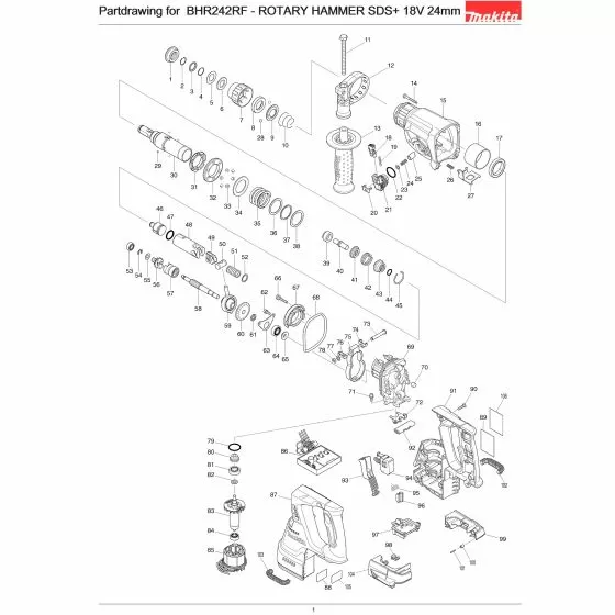 Makita BHR242RF Spare Parts List