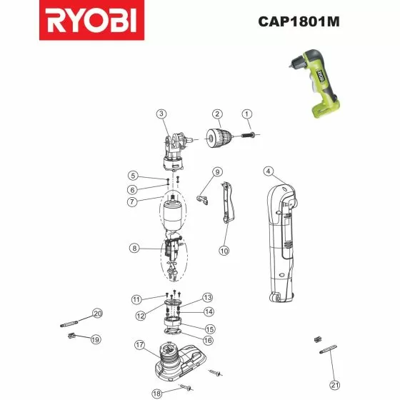 Ryobi CAP1801M Version 2 SWITCH - 5131019351 - 5131019351 Spare Part
