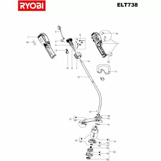 Ryobi ELT738 DOUBLE THREAD HEAD Item discontinued Spare Part