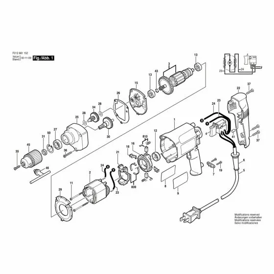 Skil 6611-52 Spare Parts List Type: F 012 661 152 120V USA