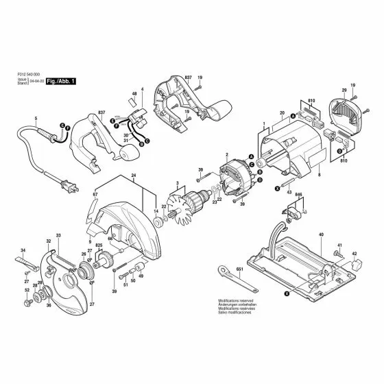 Skil 5470 Spare Parts List Type: F 012 540 002 120V USA
