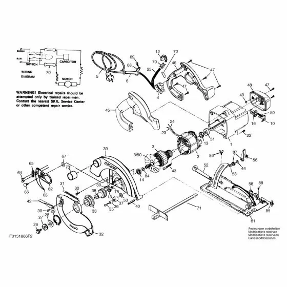 Skil 1866U2 Spare Parts List Type: F 015 186 6F2 0V ---