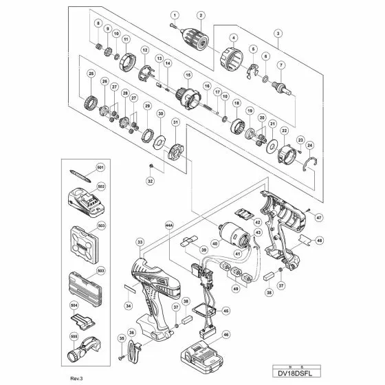 Hitachi DV18DSFL Spare Parts List