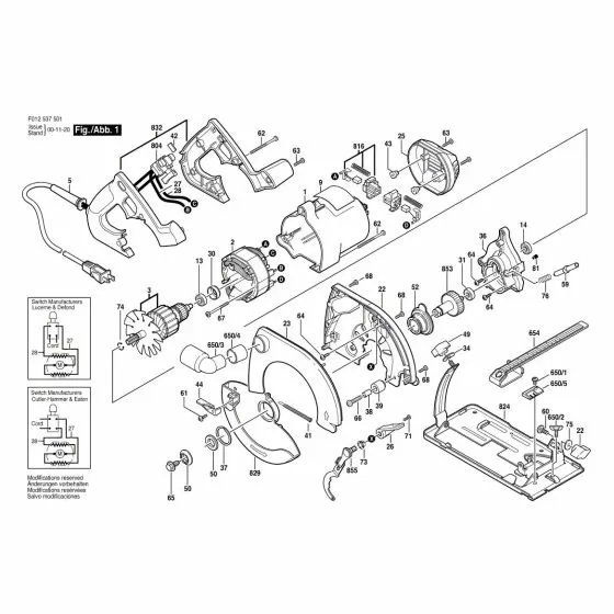 Skil 5375 Spare Parts List Type: F 012 537 501 120V USA