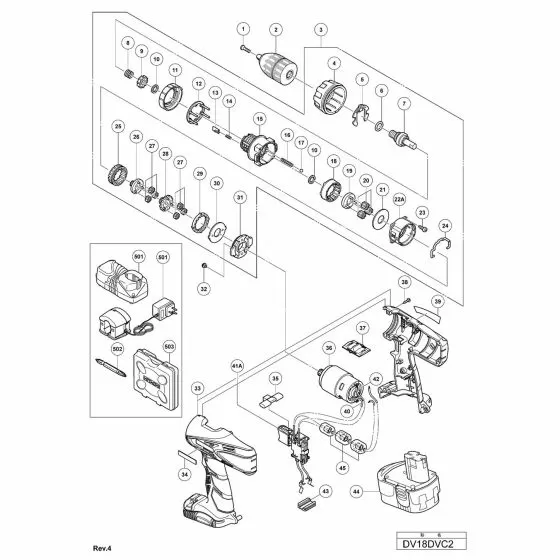 Hitachi DV18DVC2 Spare Parts List