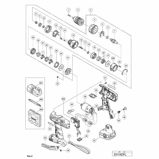Hitachi DV14DFL Spare Parts List