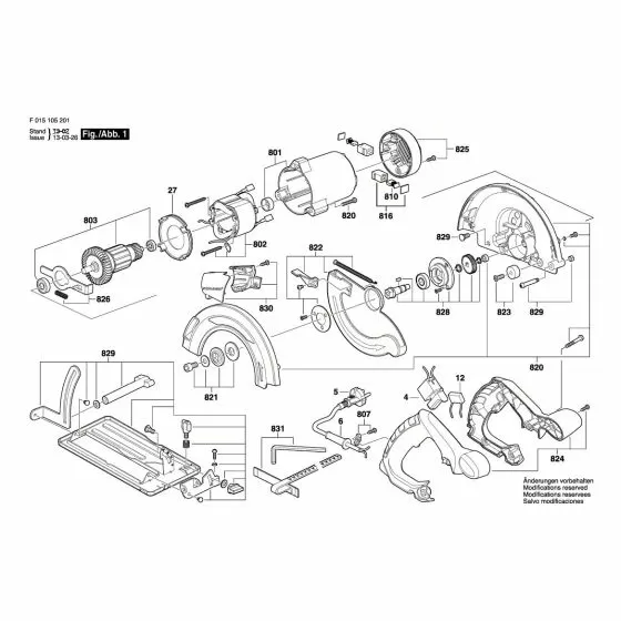 Skil 1052 Spare Parts List Type: F 015 105 203 230V GB