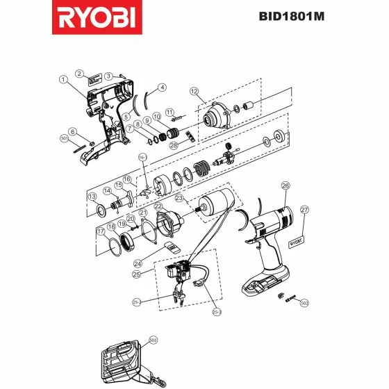 Ryobi BID1801M Spare Parts List