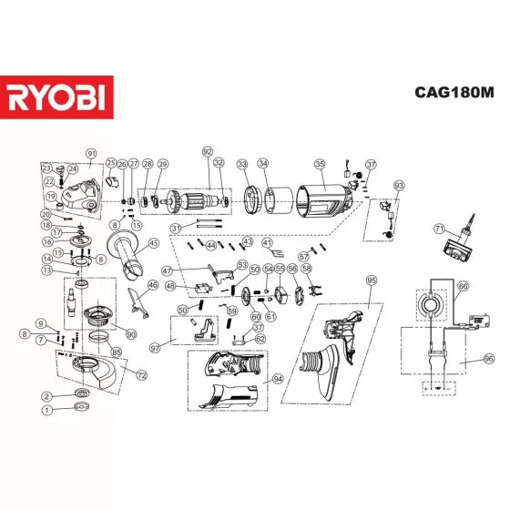 Ryobi CAG180M Spare Parts List