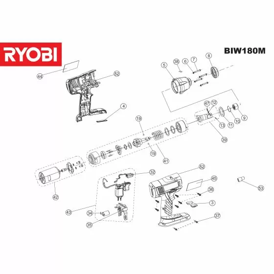 Ryobi BIW180M PLASTIC HOUSING SUPPORT COVER ASS Item discontinued Spare Part