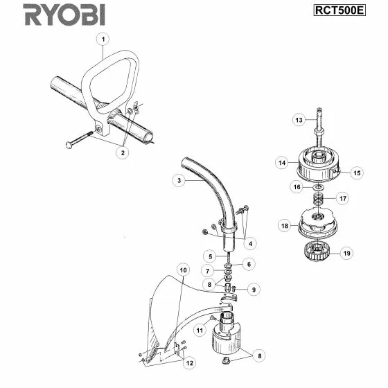 Ryobi RCT500E Spare Parts List