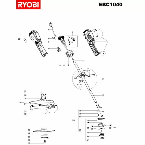 Ryobi EBC1040 Type: 1 ALU BODY REEL SPINDLE EBC1040 Item discontinued Spare Part