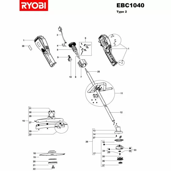 Ryobi EBC1040 Type: 2 ALU BODY REEL SPINDLE EBC1040 Item discontinued Spare Part