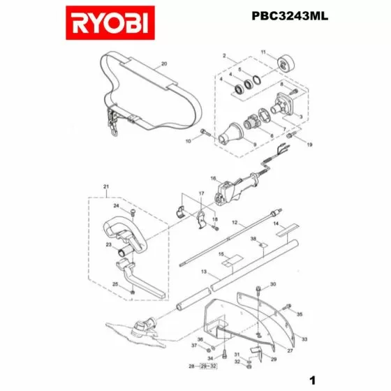 Ryobi PBC3243ML Type No: 5133000907 PACKING 261657 5131007818 Spare Part