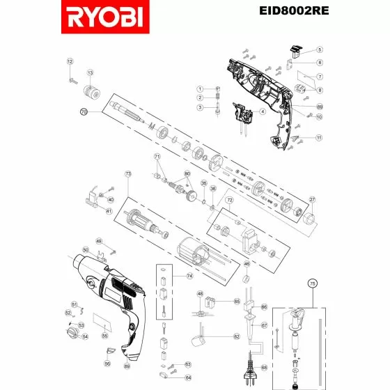 Ryobi EID8002RE Spare Parts List Type: 5133000232 