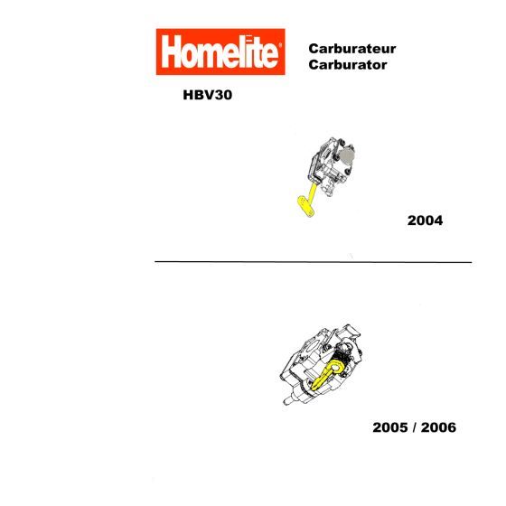 Homelite HBV30 Spare Parts List Type: 1000083957