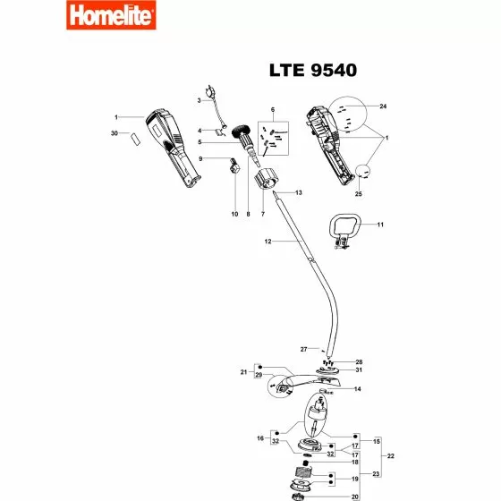 Homelite LTE9540 Spare Parts List Type: 1000060022
